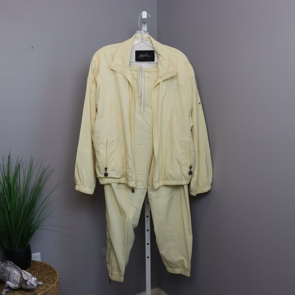 Kaelin Vintage Light Yellow Windbreaker Tracksuit Set Jacket Pants‎ size L